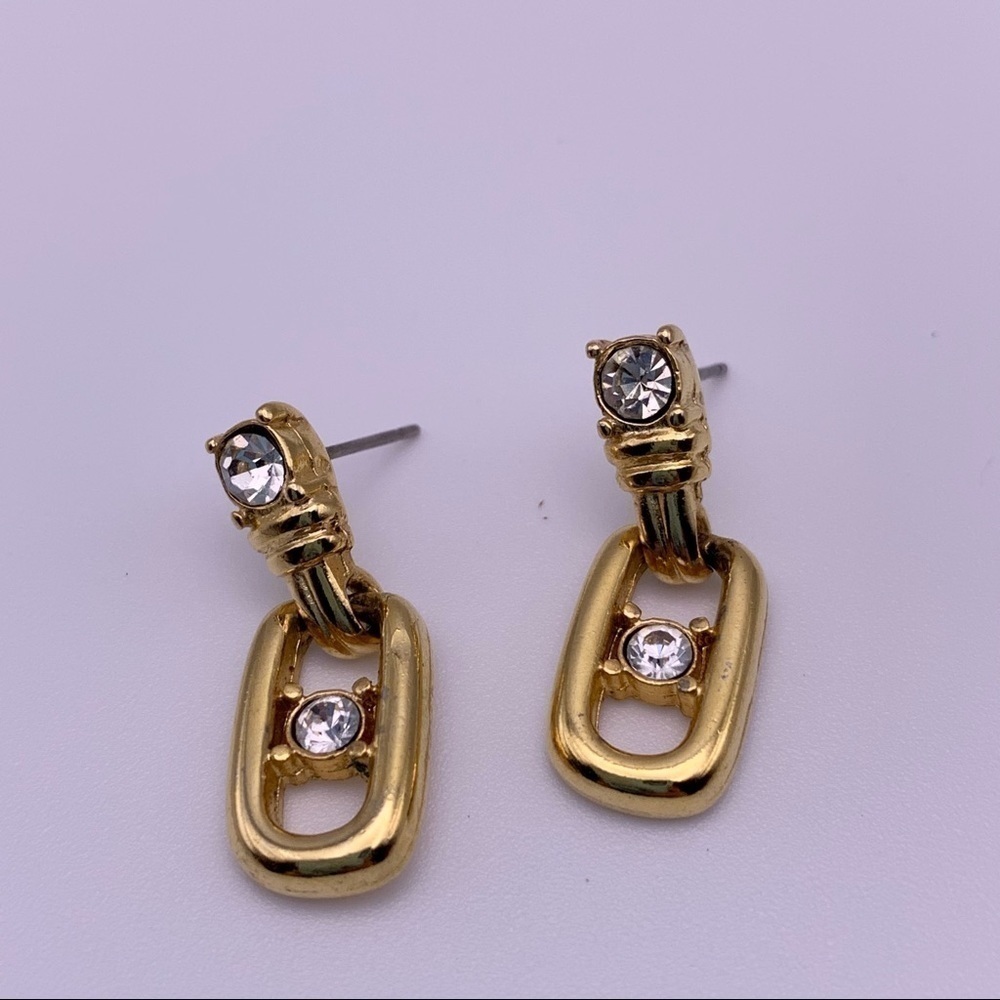 Gold Toned Cubic Zirconia Stud Dangle Earrings